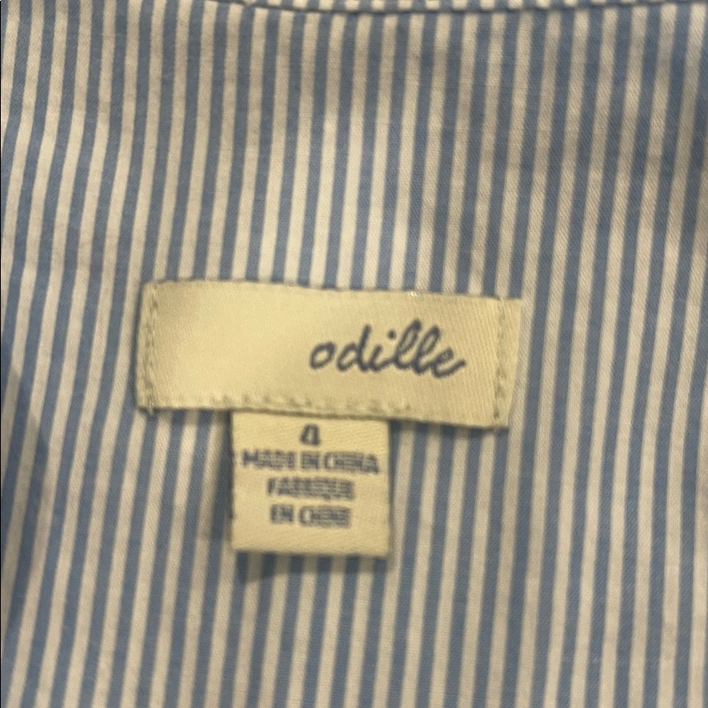 Anthropology Odille Light Blue Striped Button Down Shirt Cottagecore Size 4 - Picture 6 of 7